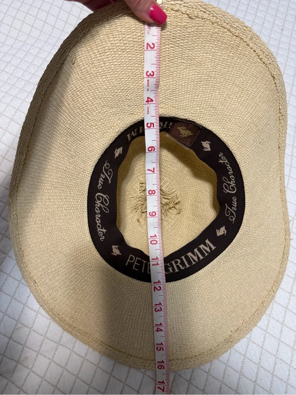 Peter Grimm Broad Brim Straw Sun Hat - Nude with Woven Bow Accent